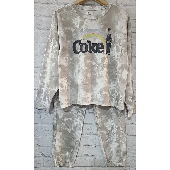 Coca Cola Coke Sweatshirt Sweat Pants Set Women's Medium Tie Dye Oversized - Picture 1 of 7